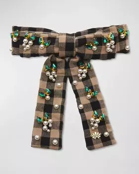 Заколка Antoinette с жемчужным кристаллом и бантом Lele Sadoughi, цвет Picnic Check 600