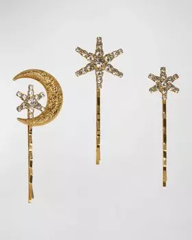 Заколки для волос Cielo, набор из 3 шт Jennifer Behr, цвет Crystal Antique Gold