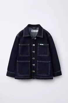 Закрытая джинсовая куртка с накладными карманами ZARA, синий