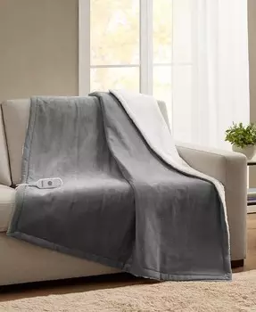 ЗАКРЫТИЕ! Плюш с подогревом и плед из шерпы Premier Comfort, серый