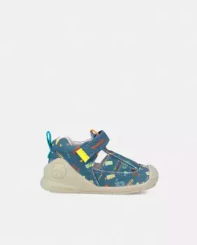 Закрытые детские сандалии для мальчиков с принтом, круглым и укрепленным носком Biomecanics, синий