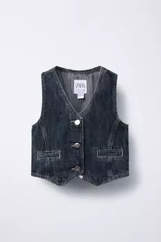 Закрытый джинсовый жилет ZARA, синий