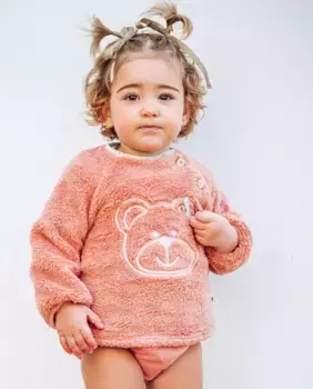 Закрытый меховой детский свитшот с пуговицами и плюшевым мишкой Charanga, розовый
