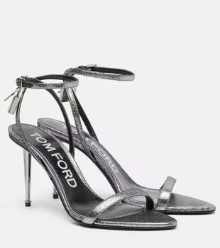 Замок 85 металлические сандалии Tom Ford, Dark Silver