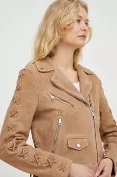 Замшевая байкерская куртка The Kooples, бежевый