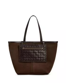 Замшевая большая сумка Borsa среднего размера с откидным клапаном Bottega Veneta