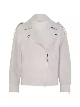 Замшевая косуха Couture с драгоценной застежкой-молнией Brunello Cucinelli, цвет cool beige