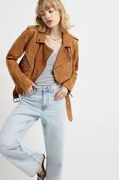 Замшевая косуха на молнии River Island, коричневый
