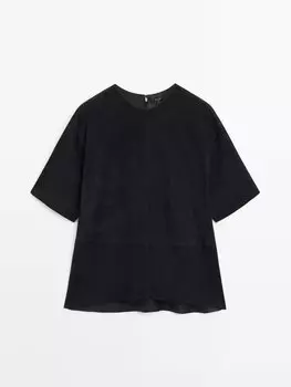 Замшевая кожаная блузка с короткими рукавами Massimo Dutti, синий