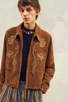 Замшевая кожаная куртка ZARA, цвет Mid-camel