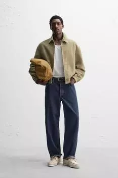 Замшевая кожаная куртка ZARA, цвет Oil