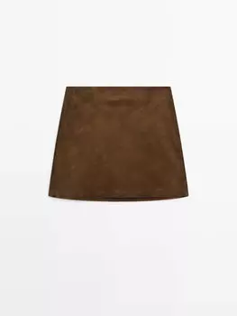 Замшевая кожаная мини-юбка коорд Massimo Dutti, коричневый