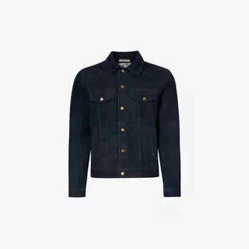 Замшевая куртка Robby классического кроя с карманами и клапанами Nudie Jeans, темно-синий