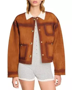 Замшевая куртка Sandro, коричневый