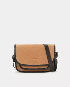 Замшевая сумка через плечо со змеиной отделкой Latouche, цвет 730 Camel