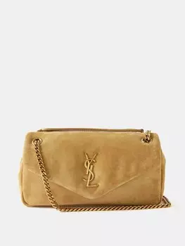 Замшевая сумка на плечо calypso ysl с металлической пластинкой Saint Laurent, коричневый