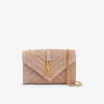 Замшевая сумка на плечо Envelope с монограммой Saint Laurent, розовый