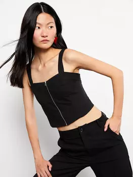 Замшевая укороченная женская блузка с вырезом в форме сердца и прямыми бретелями LCW Casual