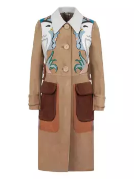 Замшевое однобортное пальто с поясом MIU MIU, коричневый