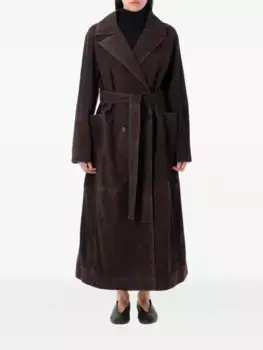 Замшевое пальто с поясом Rhe, коричневый