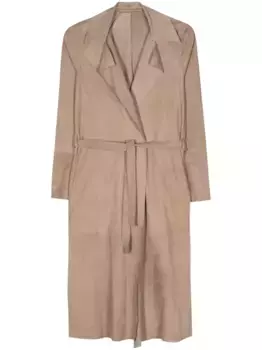 Замшевое пальто с поясом Salvatore Santoro, коричневый