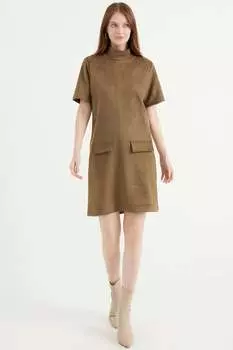 Замшевое платье с короткими рукавами Herita, хаки