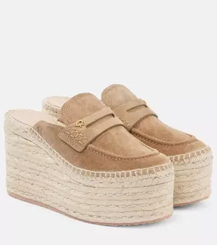 Замшевые эспадрильи на танкетке Gianvito Rossi, цвет camel+natural