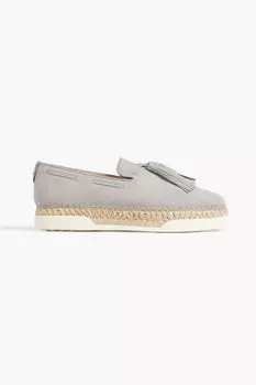 Замшевые эспадрильи с кожаной отделкой и кисточками TOD'S, серый
