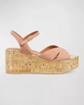 Замшевые босоножки Carmen на танкетке с пяткой на пятке Stuart Weitzman, цвет Terracotta.