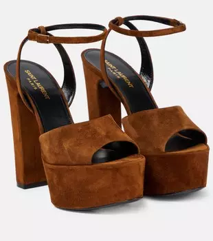 Замшевые босоножки Jodie 95 на платформе Saint Laurent, коричневый