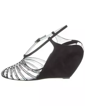 Замшевые босоножки на танкетке LANVIN на каблуке-банане, черный