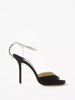 Замшевые босоножки saeda 100 с кристаллическими ремешками Jimmy Choo, черный