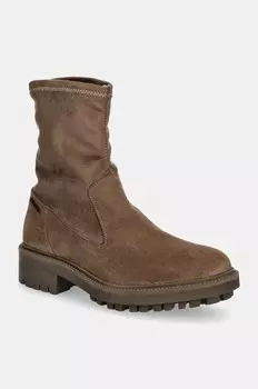 Замшевые ботильоны Calvin Klein FLAT SOCK BOOT SUE MIX, коричневый