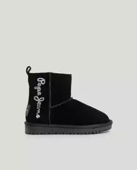 Замшевые ботильоны для девочки с деталями из овчины Pepe Jeans, черный