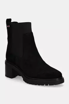 Замшевые ботильоны FLAG Mid HEEL SUEDE CHELSEA Tommy Hilfiger, черный