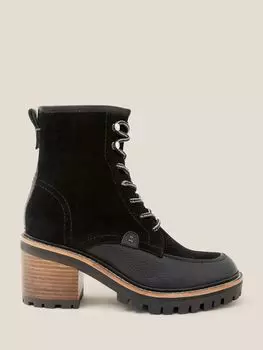 Замшевые ботильоны на блочном каблуке со шнуровкой White Stuff, чистый черный