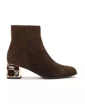 Замшевые ботильоны с декорированным каблуком Kazar, коричневый