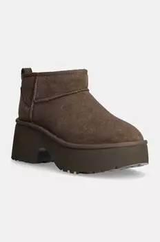 Замшевые ботильоны UGG Classic Ultra Mini New Heights, коричневый