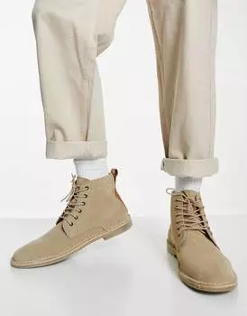 Замшевые ботинки дезерты ASOS DESIGN из каменной замши с кожаной деталью
