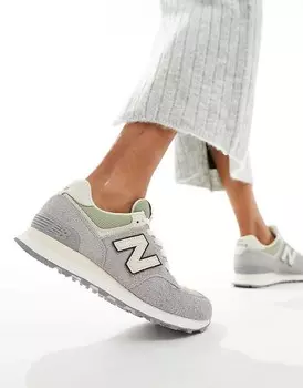 Замшевые кроссовки New Balance 574 серо-зеленого цвета