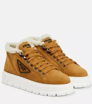 Замшевые кроссовки Prada, Cognac