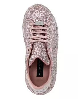Замшевые кроссовки со стразами Philipp Plein, цвет Nude Pink