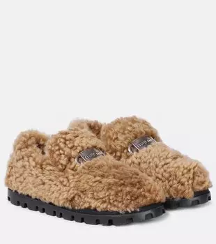 Замшевые лоферы с овчиной Miu Miu, Cognac