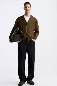 Замшевые лоферы с разделком ZARA, зеленый