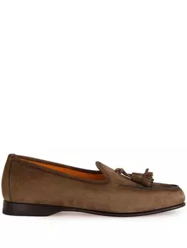 Замшевые лоферы Santoni с кисточками, коричневый