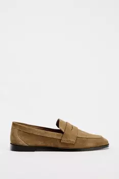 Замшевые лоферы ZARA, коричневый