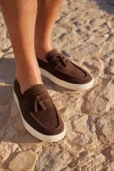 Замшевые мокасины с бахромой Next, коричневый