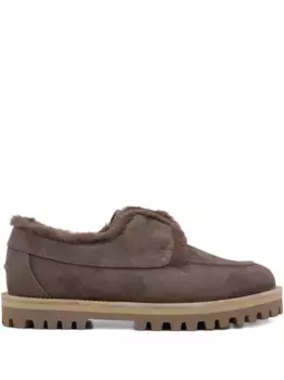 Замшевые мокасины с отделкой из овчины в яхтенном стиле Le Silla, коричневый