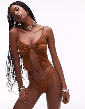 Замшевые плавки бикини Frankie's Bikinis X Bella Hadid цвета загара