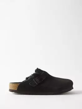 Замшевые сабо boston на подкладке из овчины Birkenstock, черный